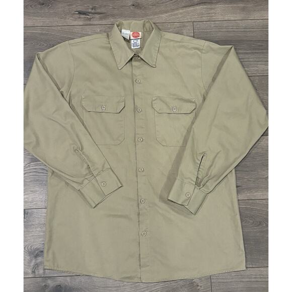 Red Kap Work Shirt Mens Size M- RG Button Two Pockets Beige Long Sleeve - Picture 1 of 9